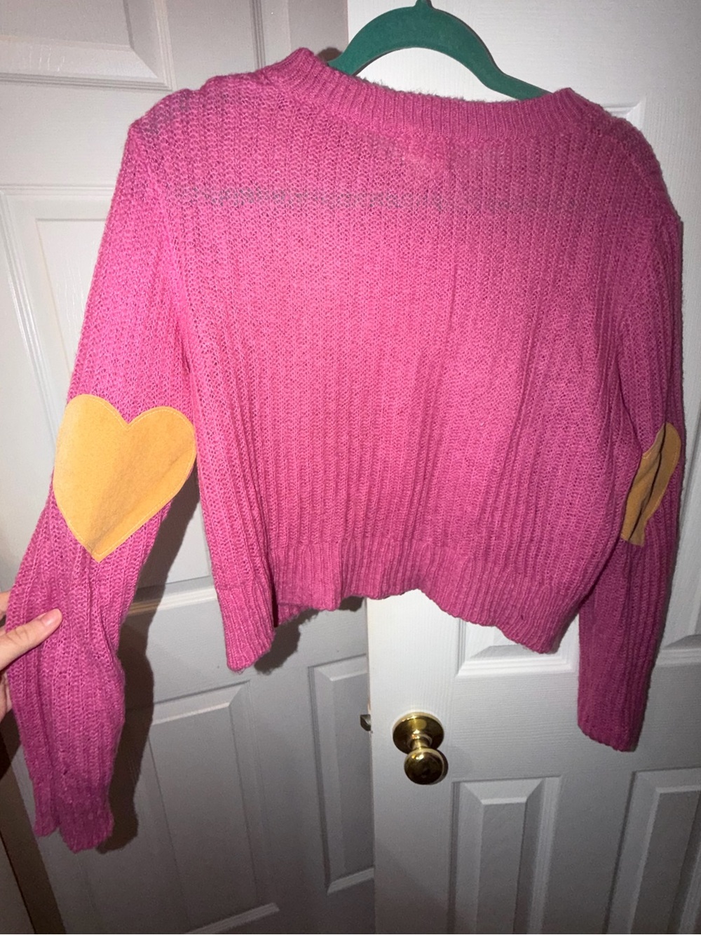 Urban Outfitters Pink Heart Elbow-Patch Cropped Sweater - Size S!